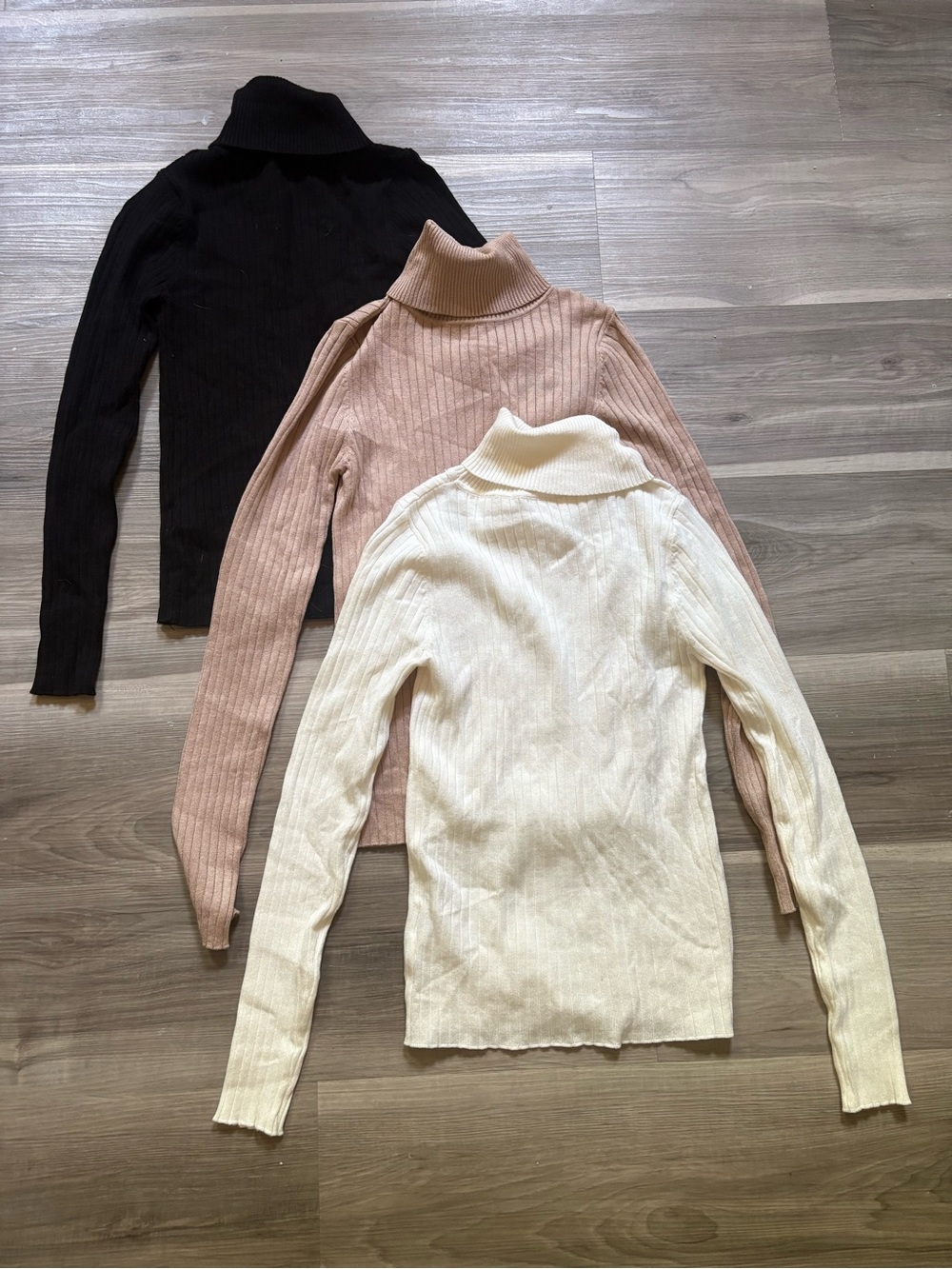 SHEIN Ribbed Cowl & Turtleneck Sweater Trio - Black, Blush, Cream